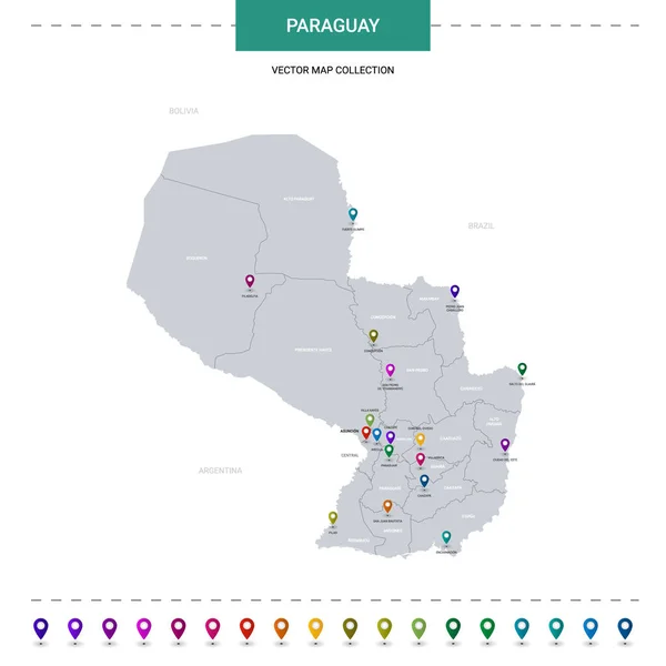Mapa Paraguai Com Marcas Ponteiro Localização Modelo Vetor Infográfico Isolado —  Vetores de Stock