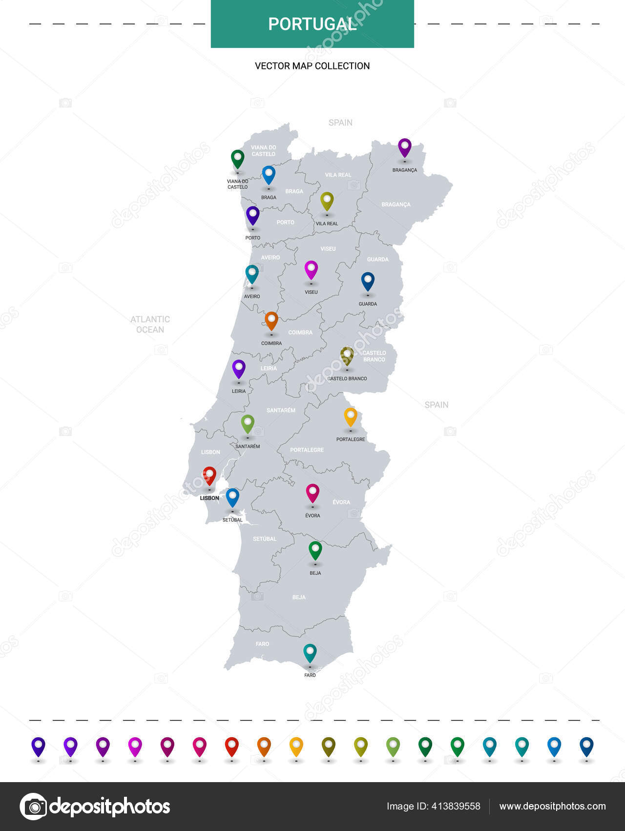 Vetores de Mapa Do Vetor De Portugal Mapa Do País Com Divisão