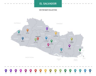 El Salvador haritasında işaret işaretleri var. Beyaz arkaplanda izole edilmiş bilgi vektör şablonu. 