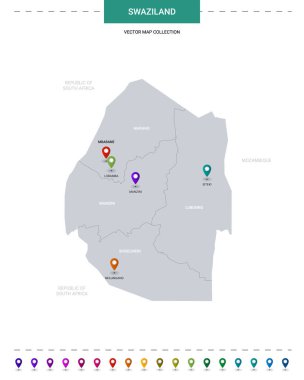 Konum işaretli Svaziland haritası. Beyaz arkaplanda izole edilmiş bilgi vektör şablonu. 