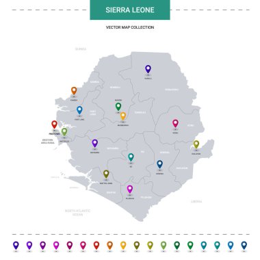 Konum işaretli Sierra Leone haritası. Beyaz arkaplanda izole edilmiş bilgi vektör şablonu. 