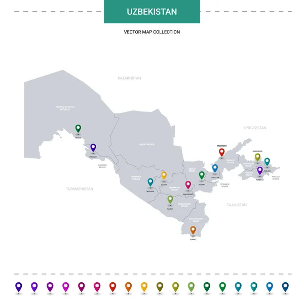 Carte Ouzbékistan Avec Repères Localisation Modèle Vectoriel Infographique Isolé Sur — Image vectorielle