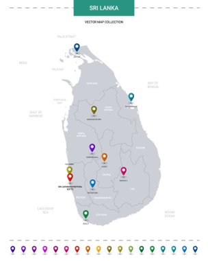 Konum işaretli Sri Lanka haritası. Beyaz arkaplanda izole edilmiş bilgi vektör şablonu. 