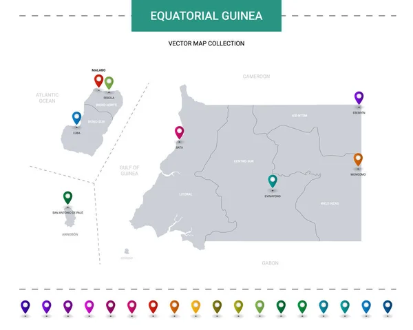 Mappa Vettoriale Della Guinea Equatoriale Modello Modificabile Con Regioni Città — Vettoriale Stock