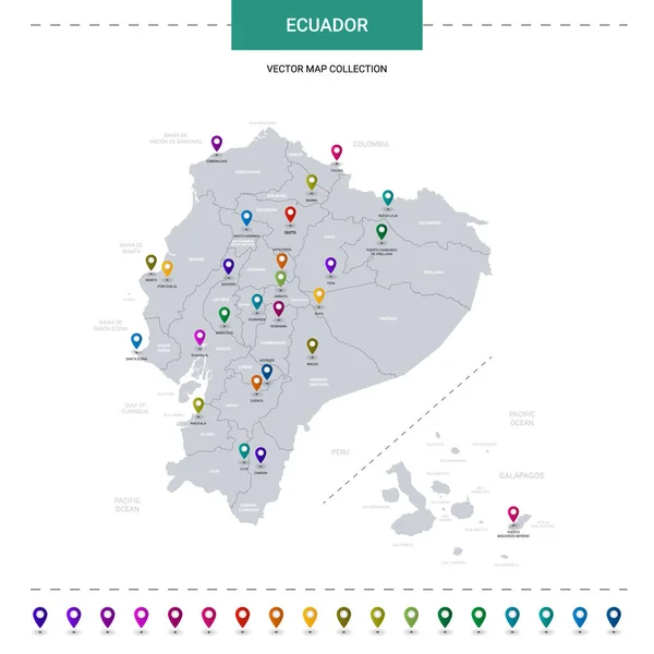 Mappa Ecuador Con Segni Posizione Modello Vettoriale Infografico Isolato Sfondo — Vettoriale Stock