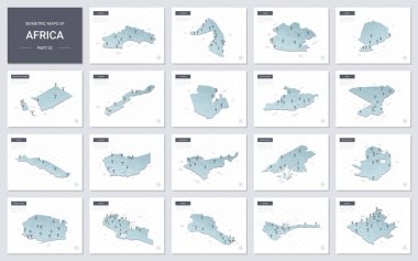 Vector isometric maps set - Africa continent.  Maps of African countries with administrative division and cities. Part 2. clipart