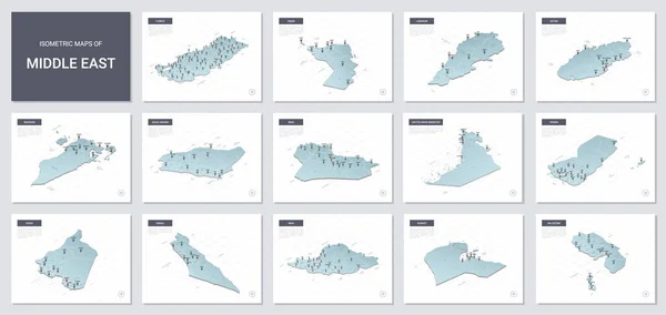 Serie Mappe Isometriche Vettoriali Regione Del Medio Oriente Mappe Dei — Vettoriale Stock