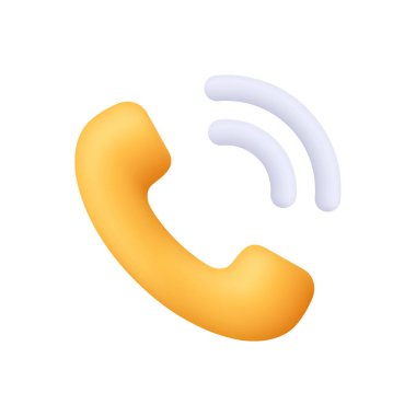 Sinyal çalan sarı telefon ahizesi. Telefon, müşteri hizmetleri, destek, iletişim konsepti. 3d vektör simgesi. Çizgi film biçimi.