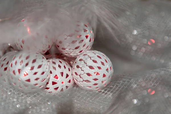 Christmas and New Year glowing garland with white balls. — Stock Photo, Image