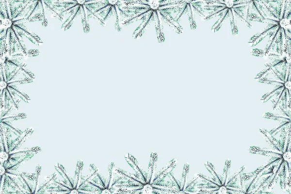 圣诞节背景与雪覆盖的灰色云杉在帆布与一个地方为题字 时尚的色彩校正 — 图库照片