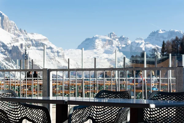 Uitzicht Dolomieten Van Een Café Het Skigebied — Stockfoto