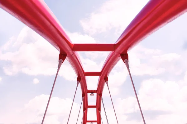 Vista Estrutura Superior Ponte Vermelha Contra Céu Azul — Fotografia de Stock