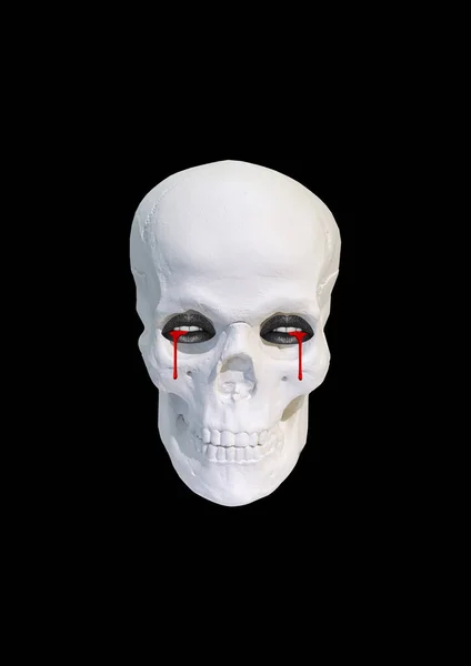 Colagem Contemporânea Escultura Crânio Cujos Olhos Sangue Flui Conceito Halloween — Fotografia de Stock