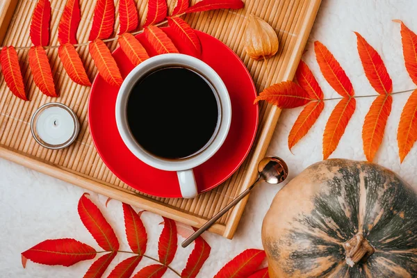 Flatlay podzim s kávou — Stock fotografie