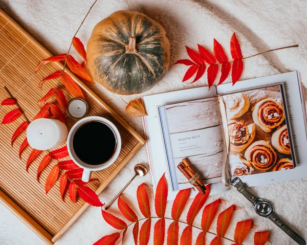 Flatlay podzim s kávou — Stock fotografie