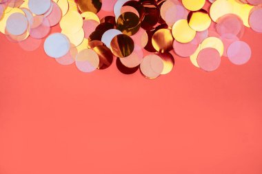 Yıl 2019 konfeti arka plan canlı yaşam mercan rengi. Festival tasarım.