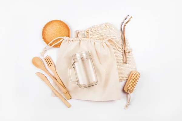 Zero-Waste-Konzept inspirierte Flatlay mit Besteck — Stockfoto