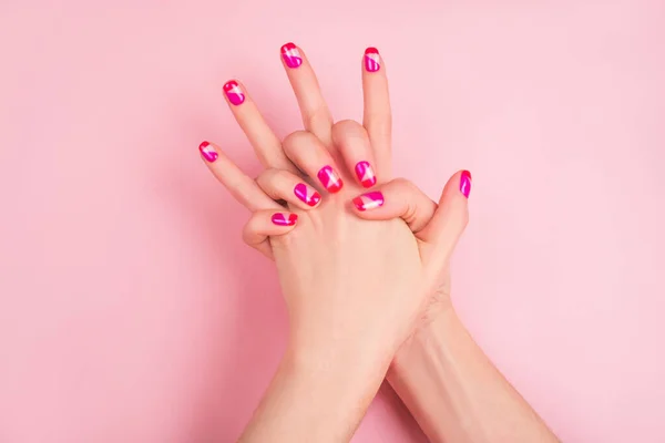 Trendy and bright manicure design in pink — Stock Photo, Image