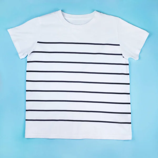 Fashion flatlay with white striped t-shirt — Stock Photo, Image