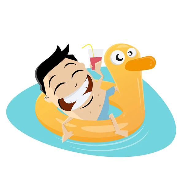 Hombre Feliz Vacaciones Con Neumático Flotante — Vector de stock