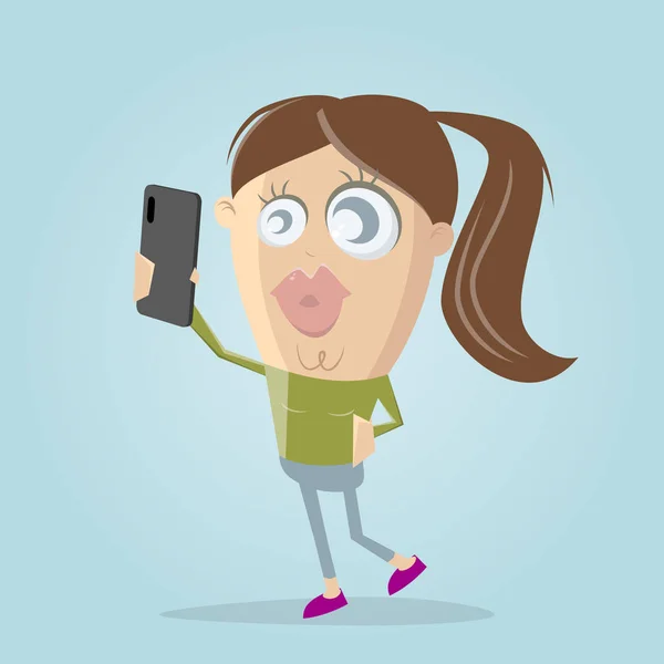 Engraçado Cartoon Menina Tomando Selfie — Vetor de Stock