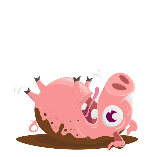 Funny Pig Rolling Mud — Stock Vector