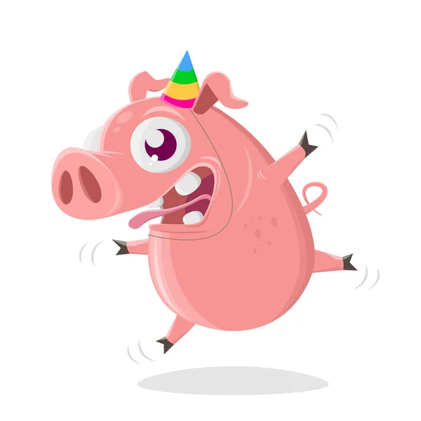 Divertido Cerdo Dibujos Animados Está Listo Para Fiesta — Vector de stock