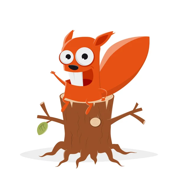Funny Cartoon Squirrel Sitting Tree Stump — Stock Vector