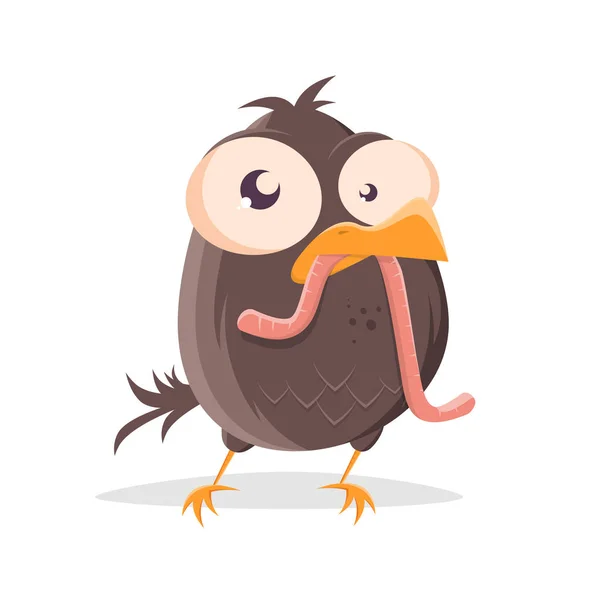Divertida Ilustración Dibujos Animados Pájaro Con Gusano — Vector de stock