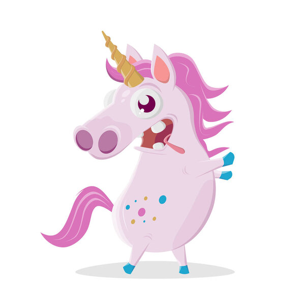 funny cartoon illustration of a crazy unicorn
