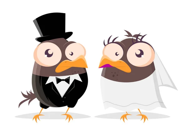 Funny Cartoon Bird Couple Getting Married — Stock Vector