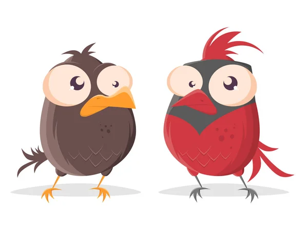 有趣的卡通鸟看着红色的红衣主教鸟 — 图库矢量图片