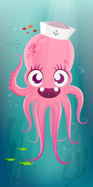 一个快乐的章鱼有趣的卡通插图 — 图库矢量图片