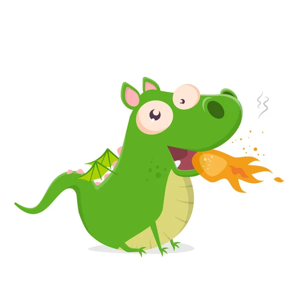 Illustration Vectorielle Drôle Dragon Dessin Animé Vert Cracher — Image vectorielle