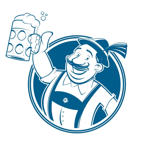 Beierse Cartoon Man Met Bier Een Badge — Stockvector