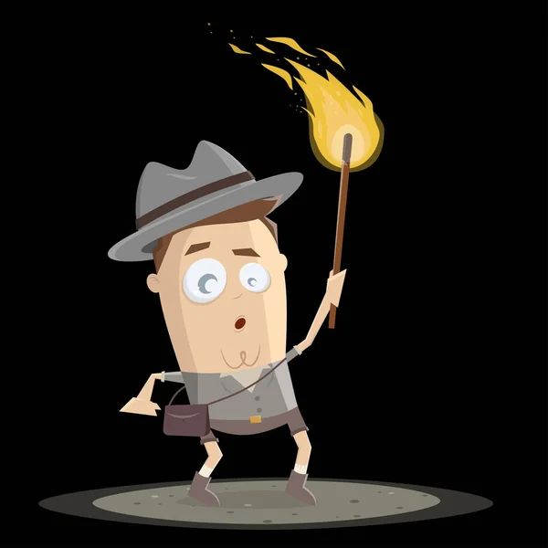 Explorateur Grotte Drôle Tenant Une Torche — Image vectorielle