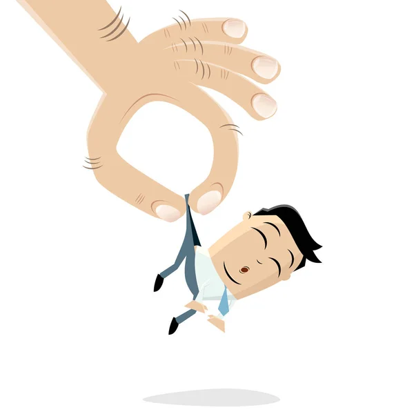 Funny Asian Businessman Picked Giant Hand — Stock Vector