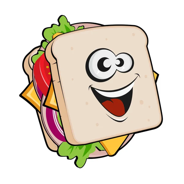 Funny Cartoon Illustration Sandwich — Stock Vector