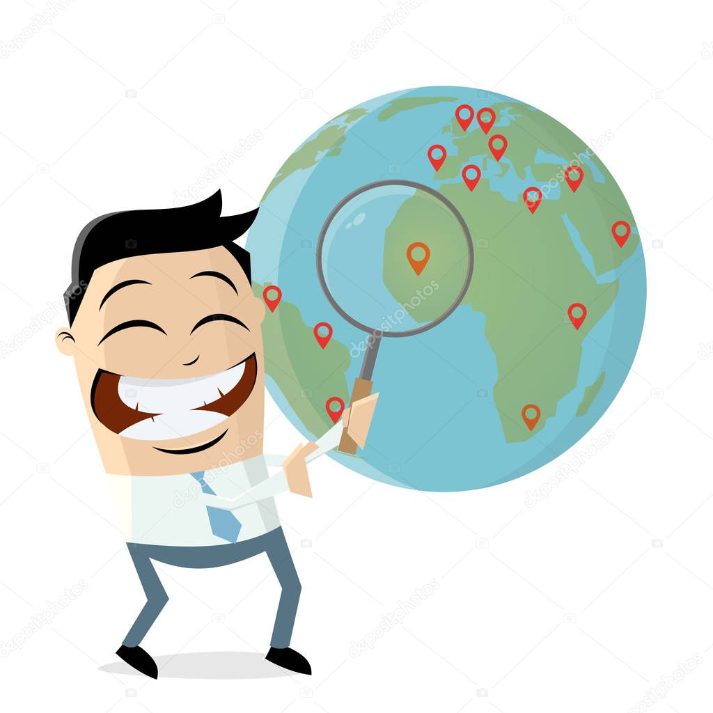 funny asian businessman with pins and globe
