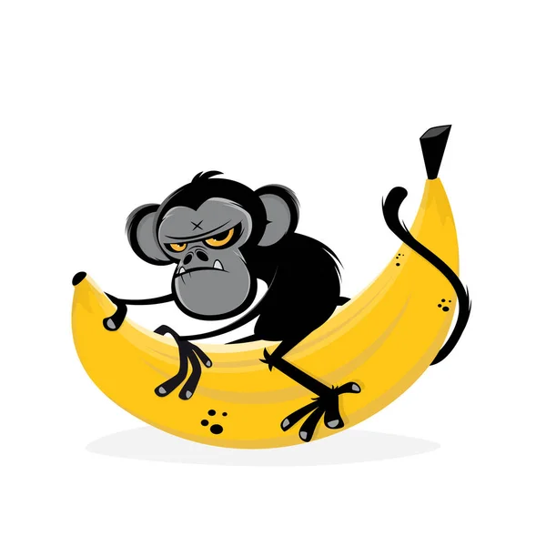 Desenho Animado Engraçado Ilustração Macaco Montando Uma Banana —  Vetores de Stock