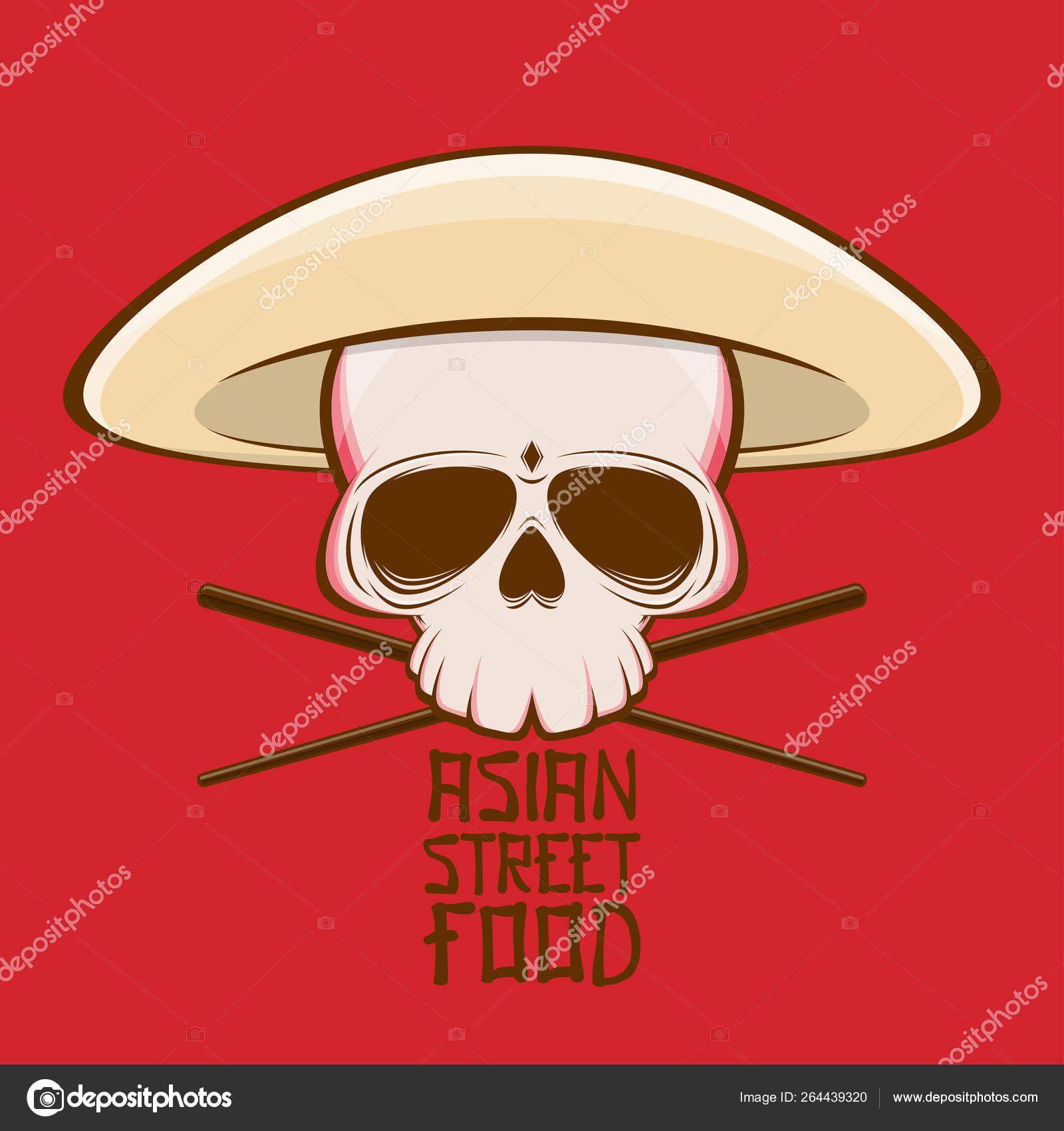 Asian Street Food Skull Hat Chopsticks Stock Vector