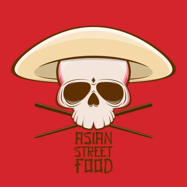 Asiatischer Streetfood Totenkopf Mit Hut Und Essstäbchen — Stockvektor