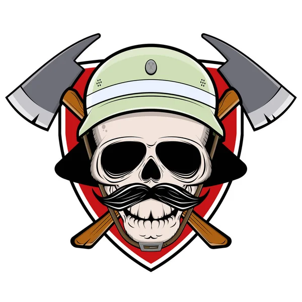 Firefighter Skull Sign Shield Helmet Axe — Stock Vector