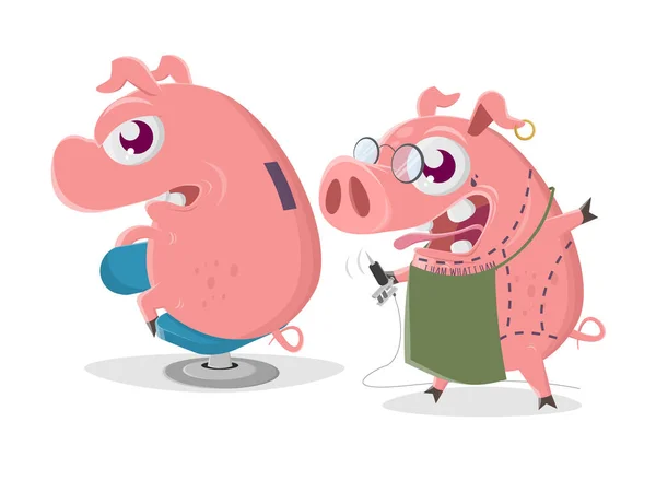 Verrücktes Cartoon Schwein Bekommt Sparschwein Tattoo — Stockvektor