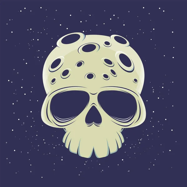 Cartoon Illustration Creepy Skull Moon — Stock Vector