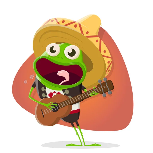 Funny Cartoon Frog Mexican Mariachi — Stock Vector