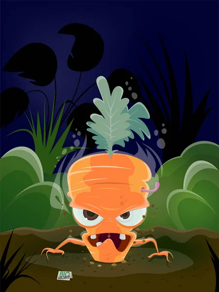 Scary Illustration Cartoon Carrot — Stock Vector