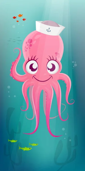 Grappige Cartoon Afbeelding Van Een Gelukkig Octopus — Stockvector