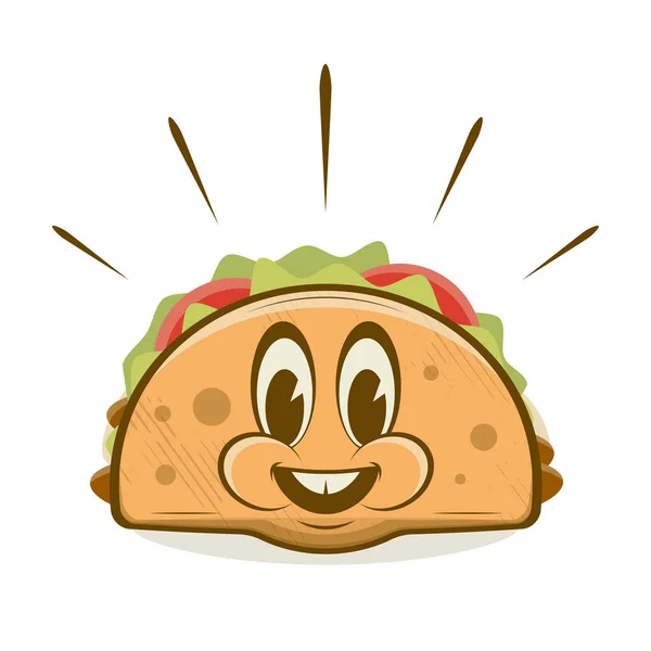 Lustige Taco Cartoon Illustration Retro Stil — Stockvektor