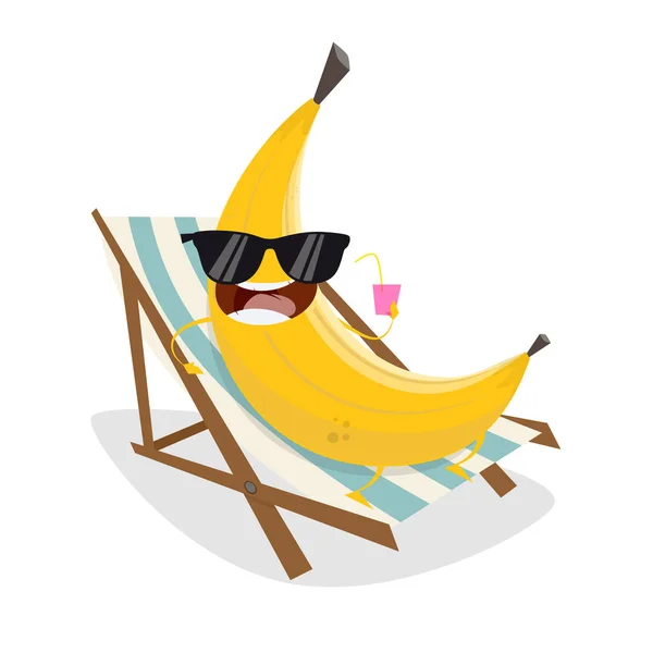 Смешной Мультяшный Банан Расслабляющий Лежаке — стоковый вектор